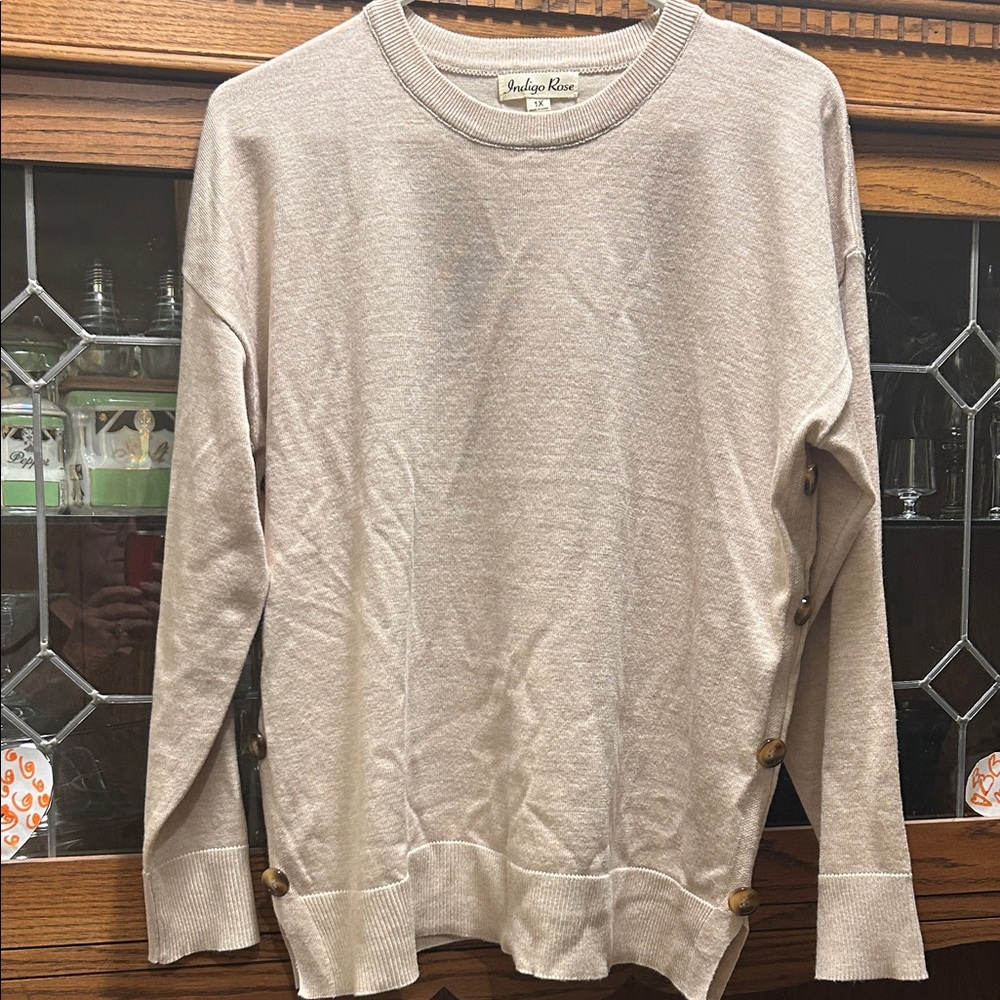 🔥Indigo Rose Beige Sweater with Button Accents